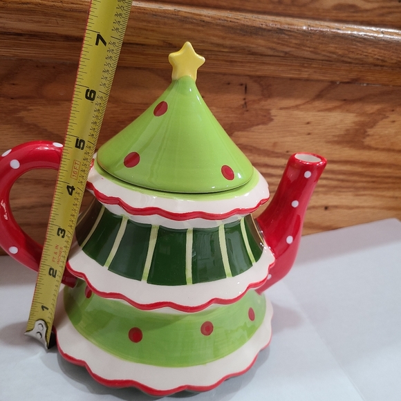 Ceramic tiered Christmas tree figural glazed teapot cookie jar with lid - Picture 8 of 10